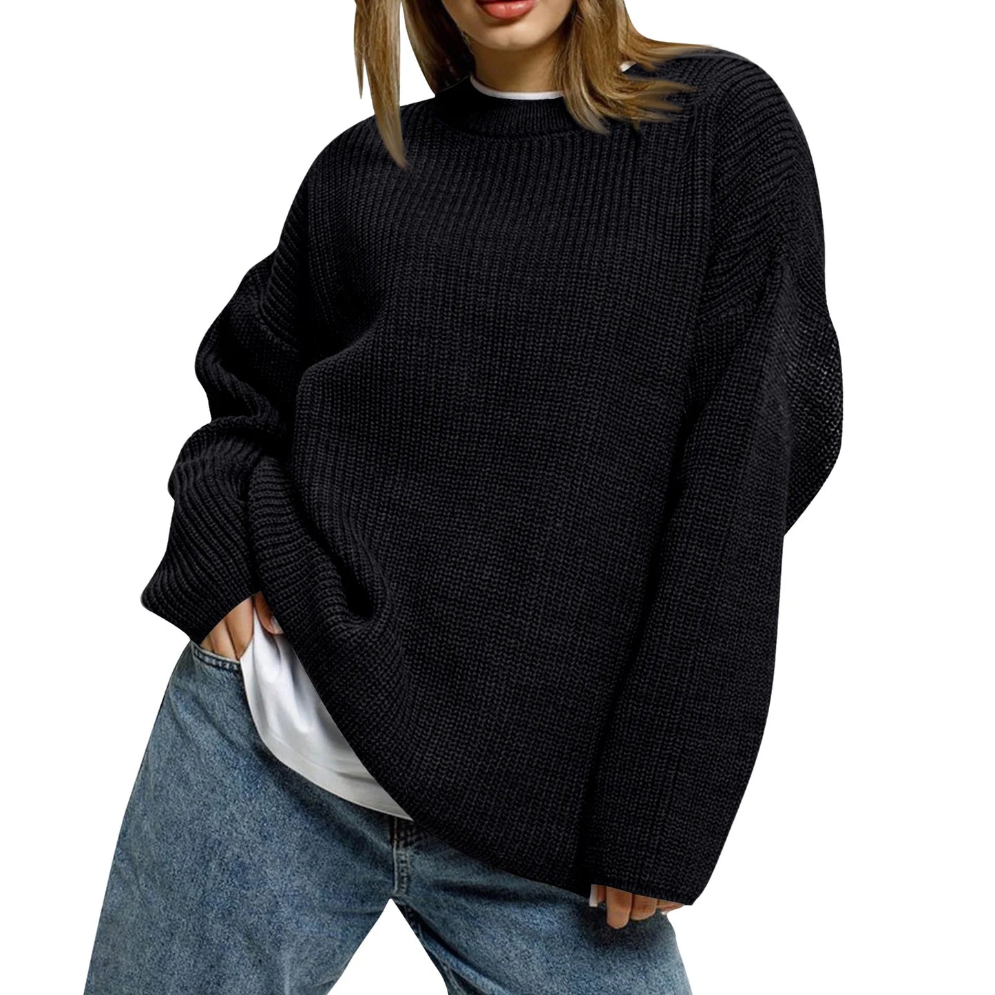 2025 Women'S Solid Color Loose Casual Long Sleeved Knitted Sweater Top Sweater Pulls Femmes Woman Clothes Sweater For Woman