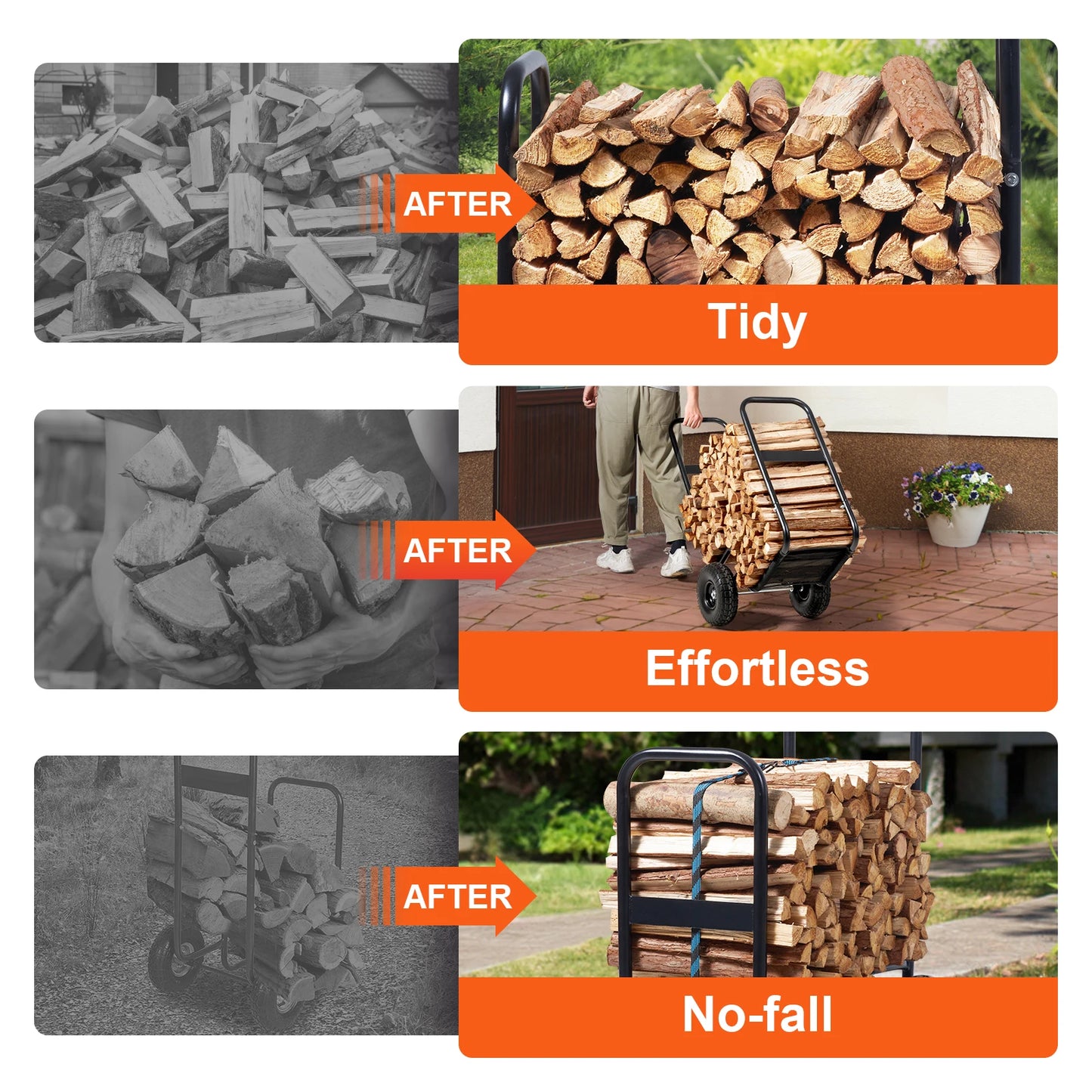 SucceBuy Firewood Log Cart Outdoor and Indoor Wood Rack Storage Mover with Wheels Heavy Duty Steel for Fireplace Fire Pit Black