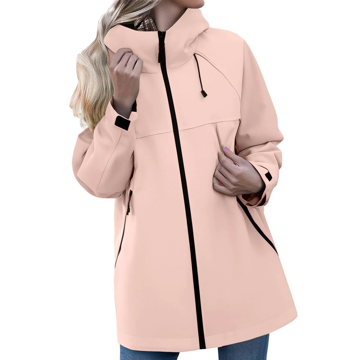 Women Casual Zipper Hooded Jacket Solid Color Breathable Windproof Waterproof Thin Jacket Outdoor Camping Mountaineering Clothin