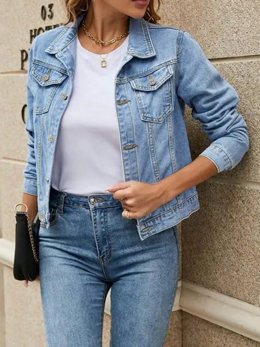 Womens Denim Jacket Single Button Classic Solid Color With Pockets Stylish Casual Jacket For Women Everyday Wear Comfortable Dur