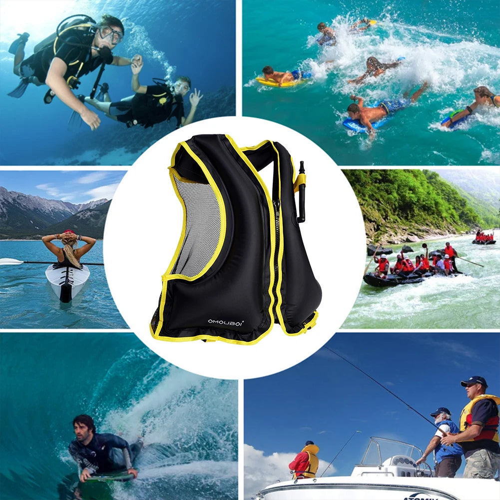 Inflatable Snorkeling Vest Adjustable Inflatable Buoyancy Vest Floating Life Vest for Snorkeling Swimming Kayaking Boating