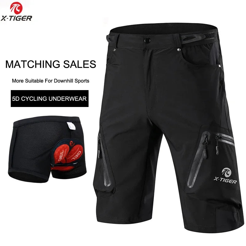 X-Tiger Men's Cycling Shorts With 5D Gel Pad Cycling Underwear Mountain Bike Downhill Shorts Loose Outdoor MTB Bicycle Shorts