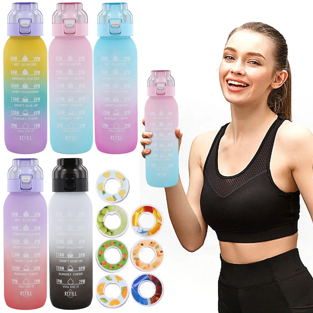 1000ML Fruit Flavor Water Cup Large Capacity with 7 Rods Drinking Cup Fragrance Smelling Water Bottle for Travel Climbing Hiking