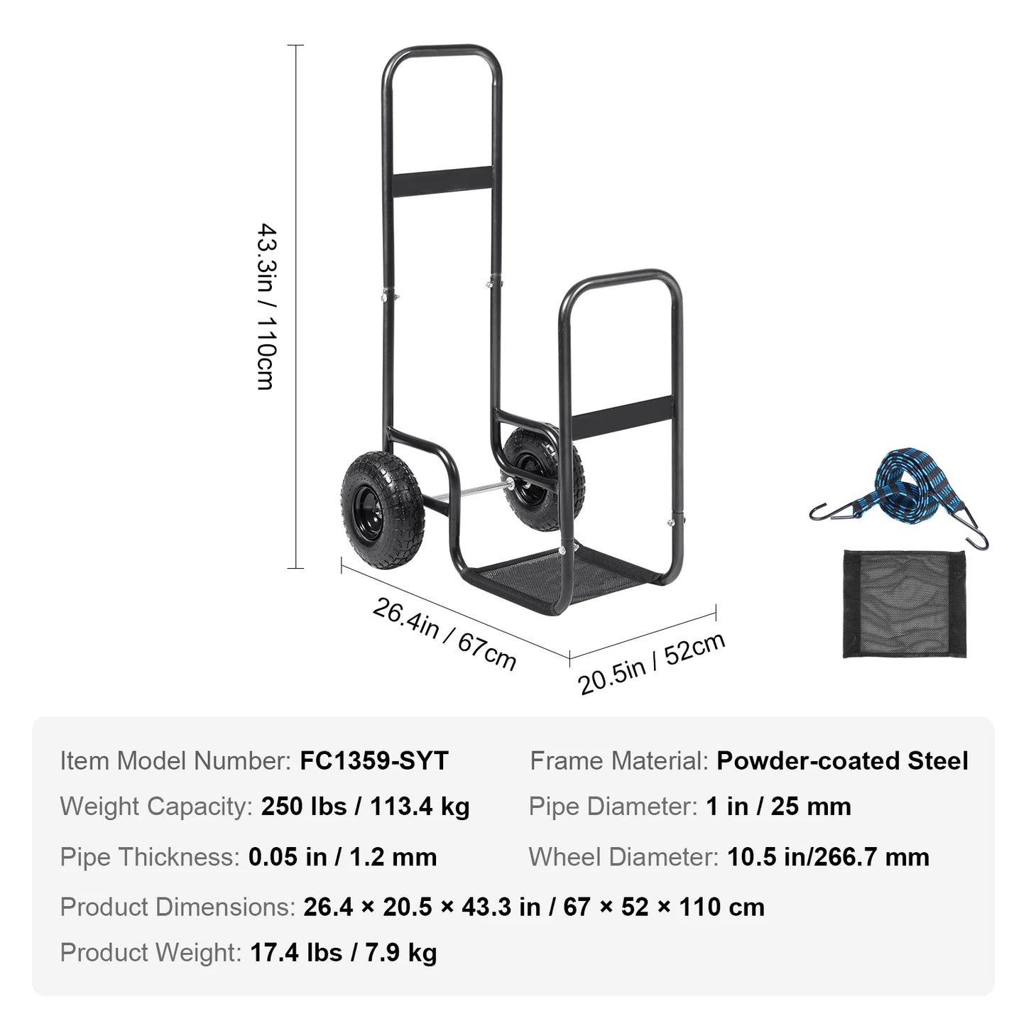 SucceBuy Firewood Log Cart Outdoor and Indoor Wood Rack Storage Mover with Wheels Heavy Duty Steel for Fireplace Fire Pit Black