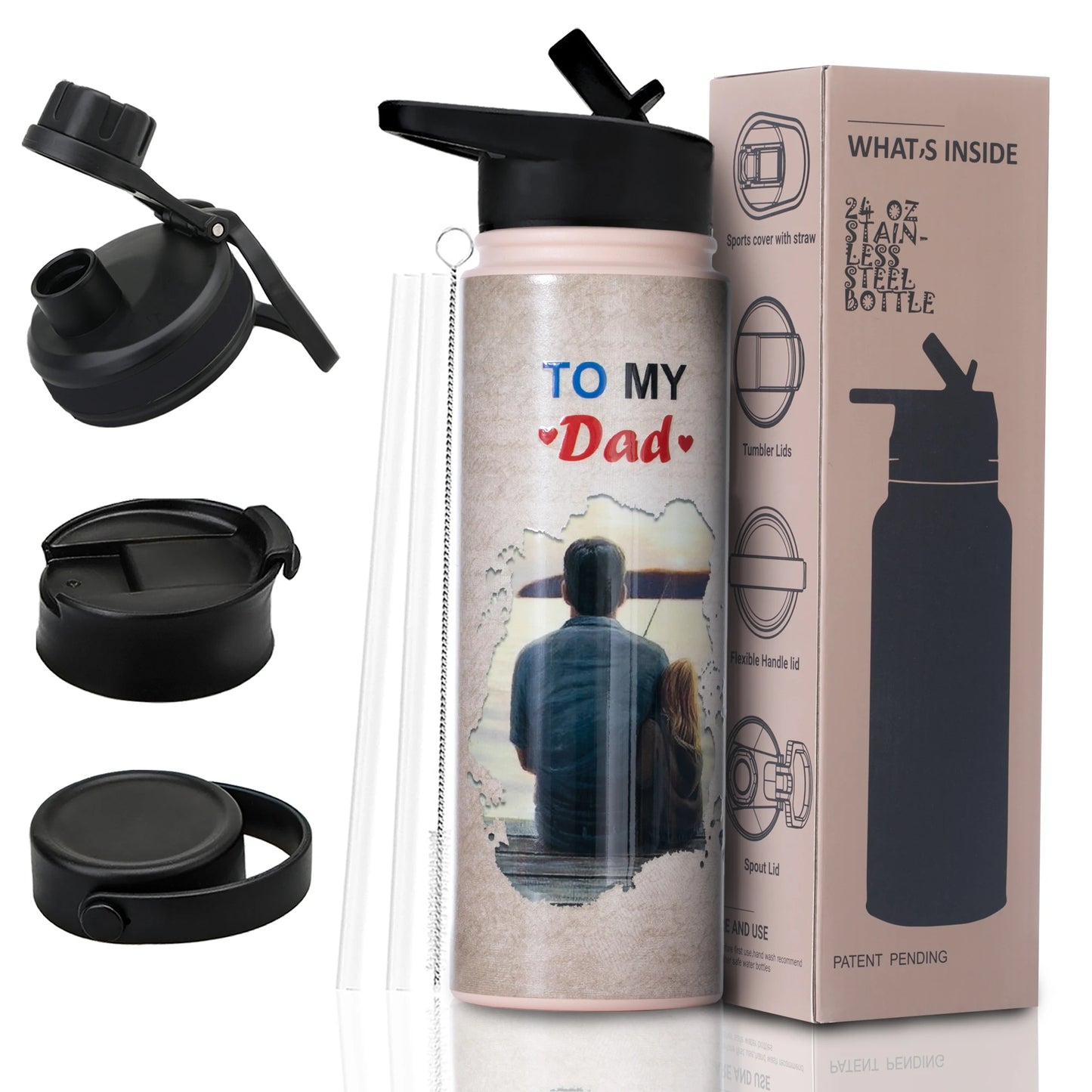24oz Vacuum Insulated Water Bottle for Mom – Stainless Steel, 3D Printed, BPA-Free Straw Lid, Gift for Women