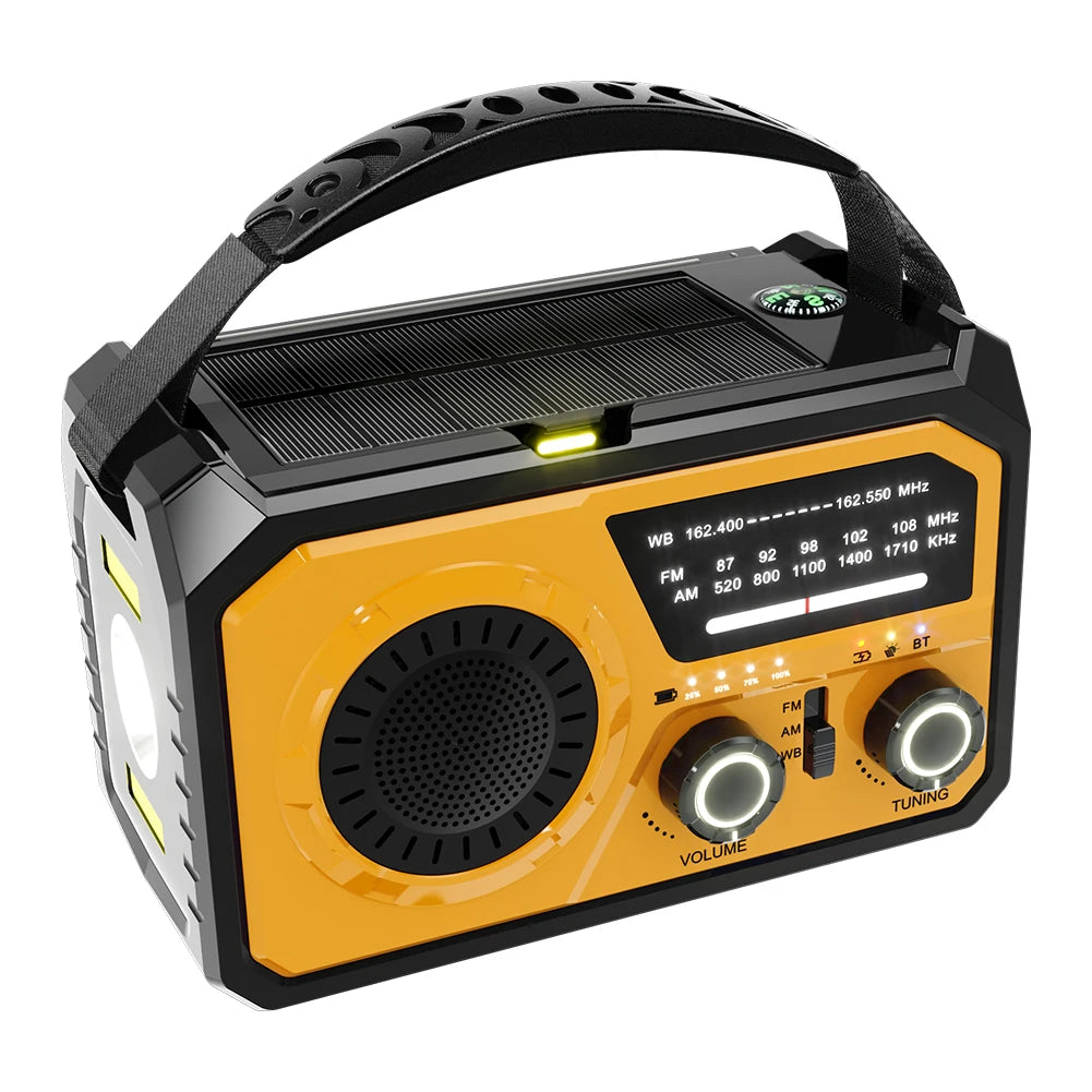 16000mAh AM/FM/WB NOAA Emergency Weather Radio Hand Crank/Solar/Type-C Charging LED Flashlight Reading Lamp Power Bank