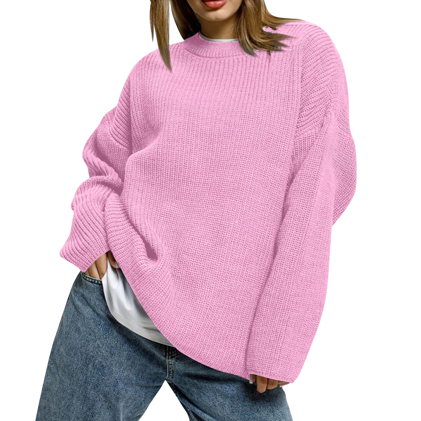 2025 Women'S Solid Color Loose Casual Long Sleeved Knitted Sweater Top Sweater Pulls Femmes Woman Clothes Sweater For Woman