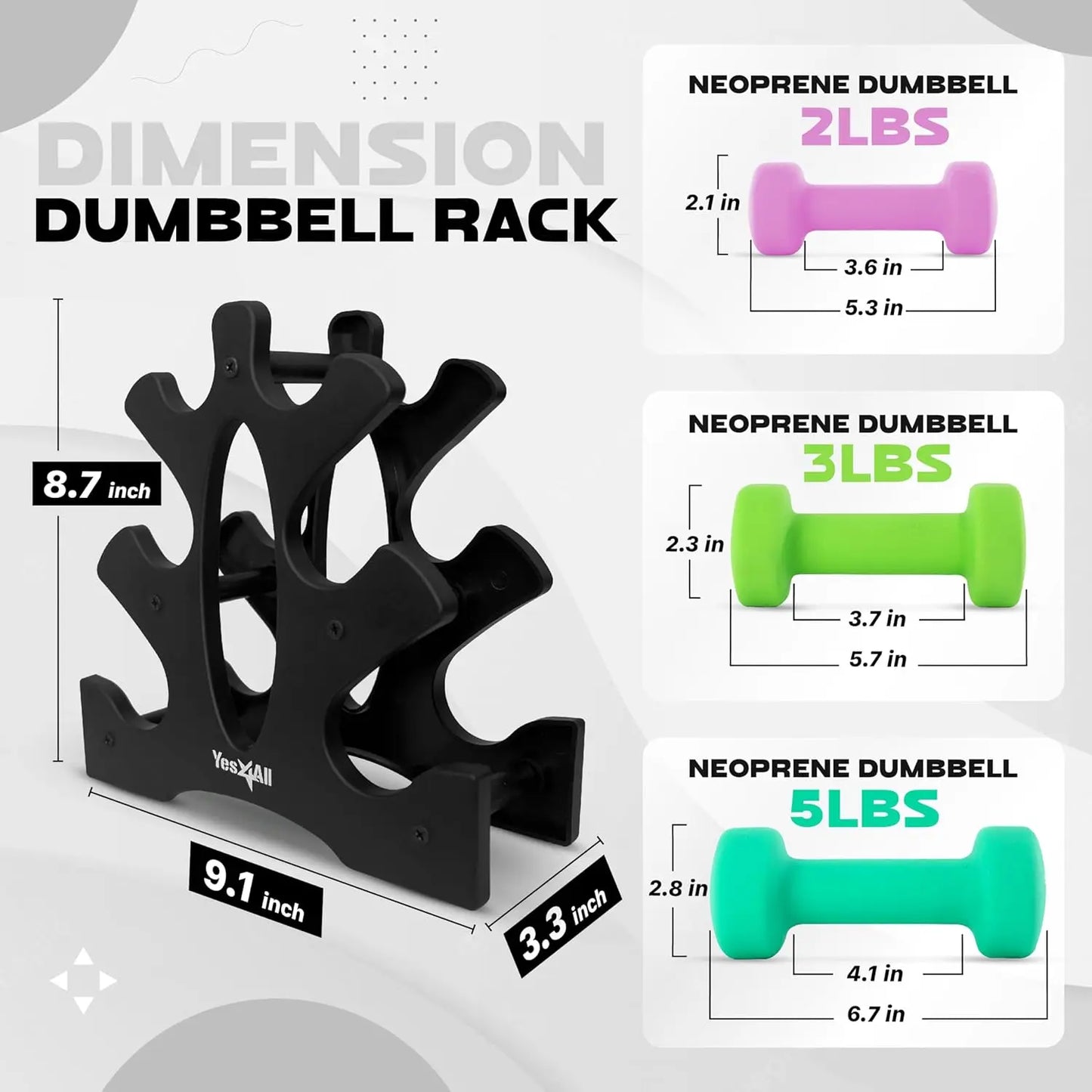 Coated Dumbbell Hand Weight Sets Multiple Weight Options with Rack Anti roll Anti Slip Hexagon Shape
