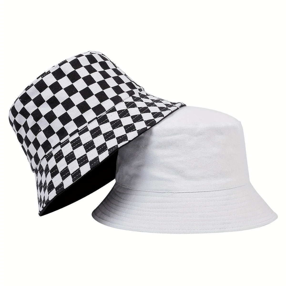 1piece Unisex ack White Grid Reversible Bucket Hat Outdoor Sunscreen Leisure Hat Spring Autumn Travel Tourism Beach Vacation