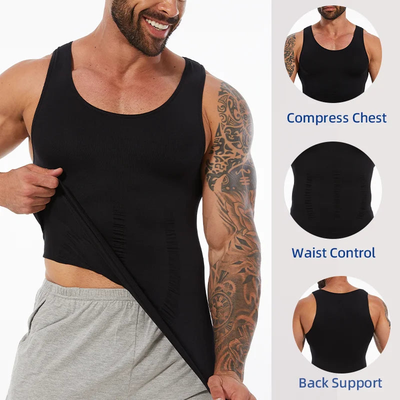 Men Slim Gym Workout Corset Tummy Control Compression Tank Top Sleeveless Shapewear Slimming Body Shaper Vest Shirt Abs Abdomen