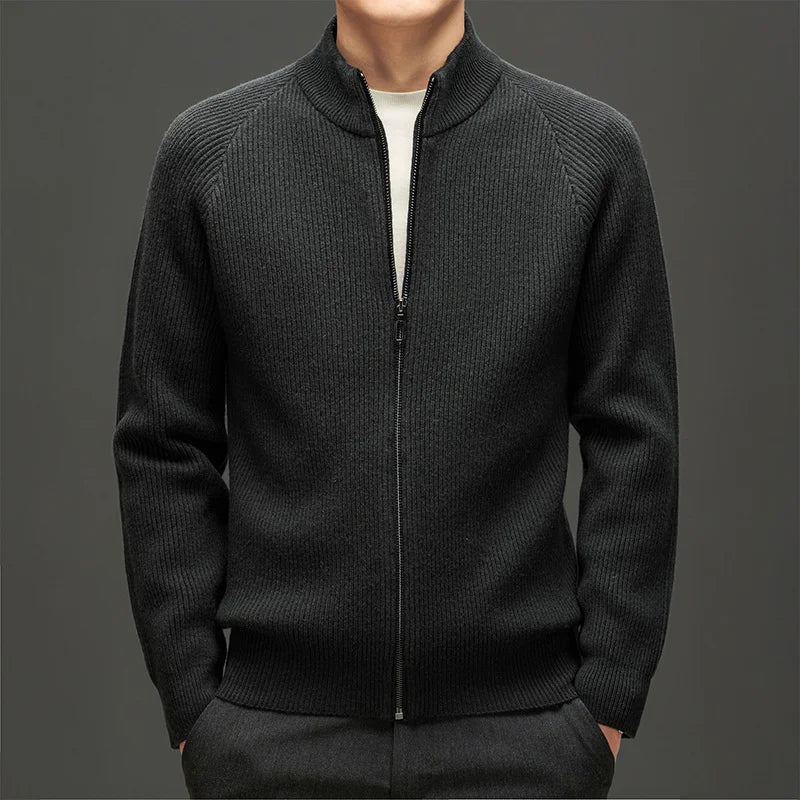 High Quality Mens 100% Wool Sweater Coating O-neck Long Sleeve Zipper Cardigan Winter Thick Smart Casual Wool Kniwear Tops
