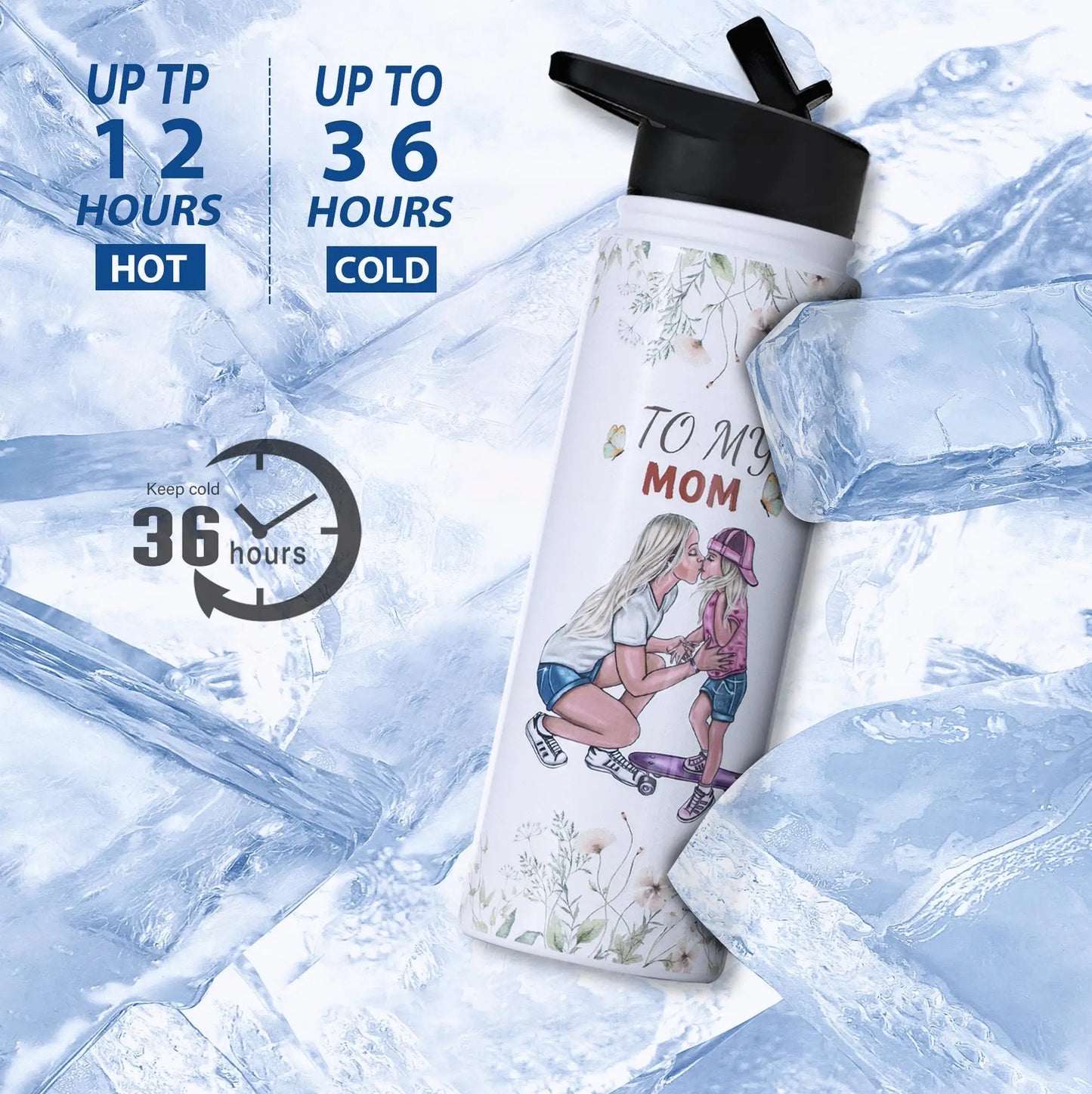 24oz Vacuum Insulated Water Bottle for Mom – Stainless Steel, 3D Printed, BPA-Free Straw Lid, Gift for Women