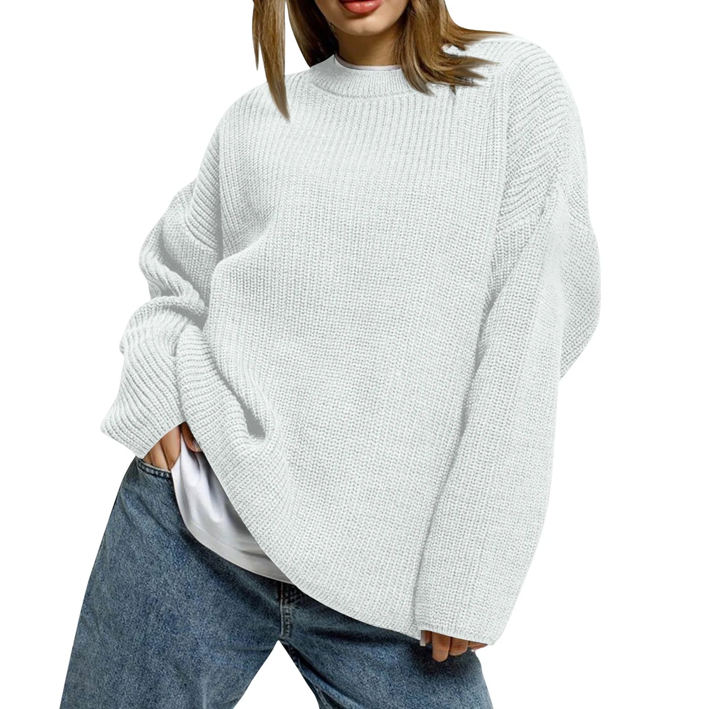 2025 Women'S Solid Color Loose Casual Long Sleeved Knitted Sweater Top Sweater Pulls Femmes Woman Clothes Sweater For Woman