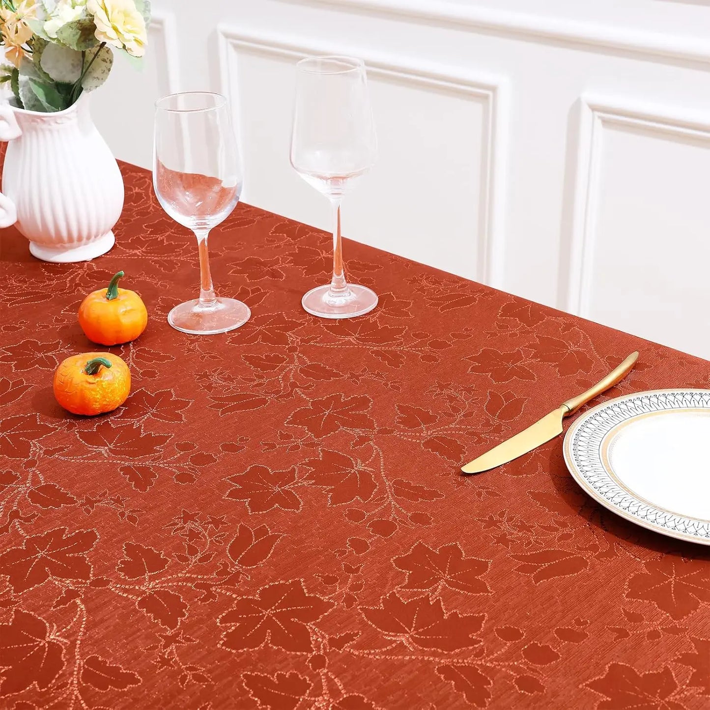 Rectangle Thanksgiving Tablecloth, Waterproof Jacquard Fall Table Cloth, Damask Cloth Table Cover for Harvest Decor (60' x 84',