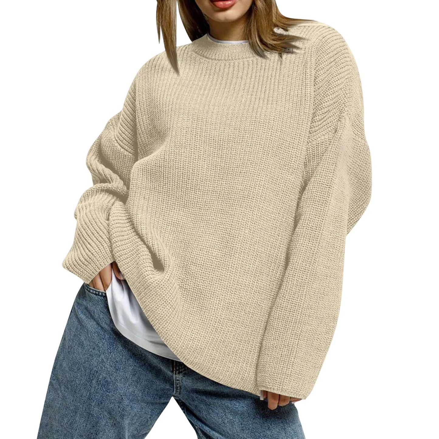 2025 Women'S Solid Color Loose Casual Long Sleeved Knitted Sweater Top Sweater Pulls Femmes Woman Clothes Sweater For Woman