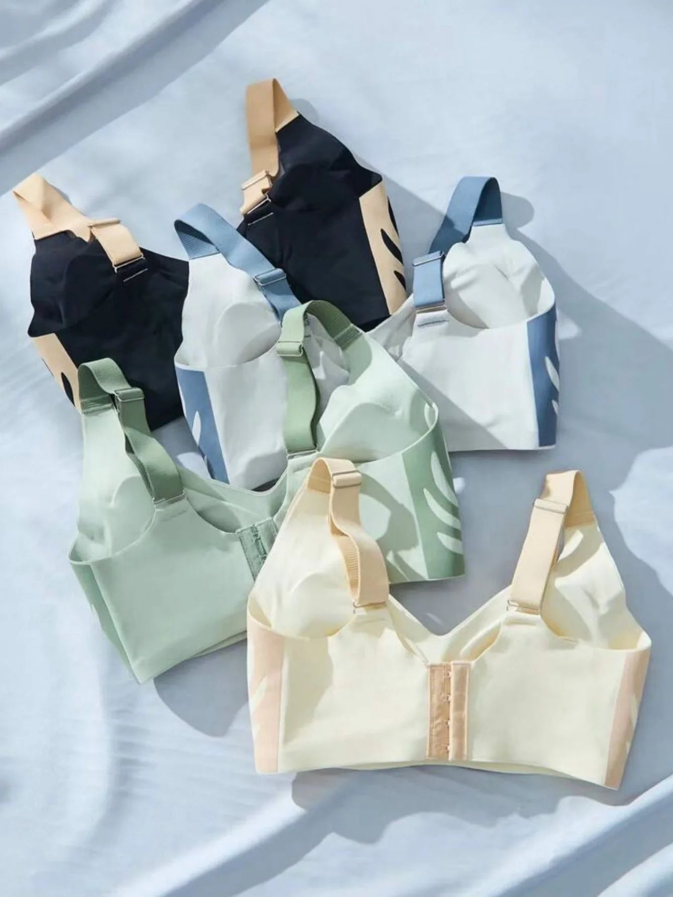 4pcs Plus Size Deluxe Anti-Gravity Lifting Bra - Closed Double Breasted Front, Comfortable & Breathable Light Beige-Friendly Sea