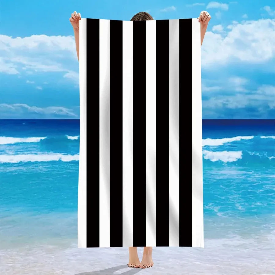 Single Sided Velvet Beach Towel Ultra-Fine Fiber Beach Towel Personalized Striped Pattern Towel Bath Towel