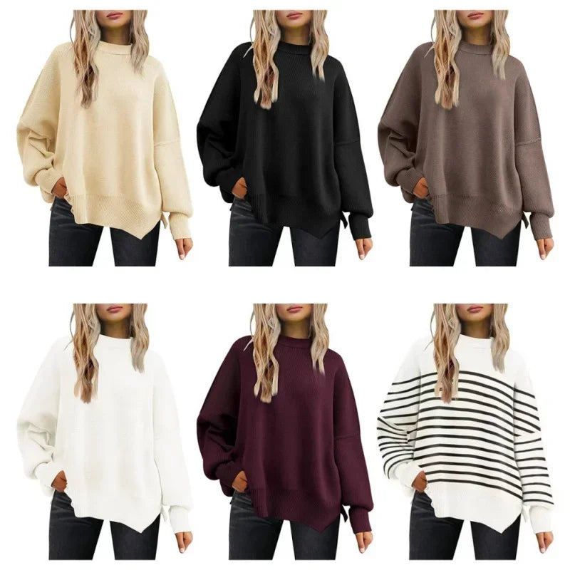 Autumn Women's Oversized Sweaters 2024 Fall Crewneck Batwing Sleeve Pullover Sweaters