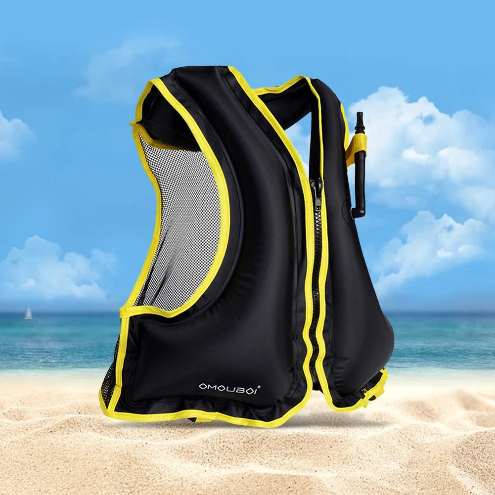 Inflatable Snorkeling Vest Adjustable Inflatable Buoyancy Vest Floating Life Vest for Snorkeling Swimming Kayaking Boating