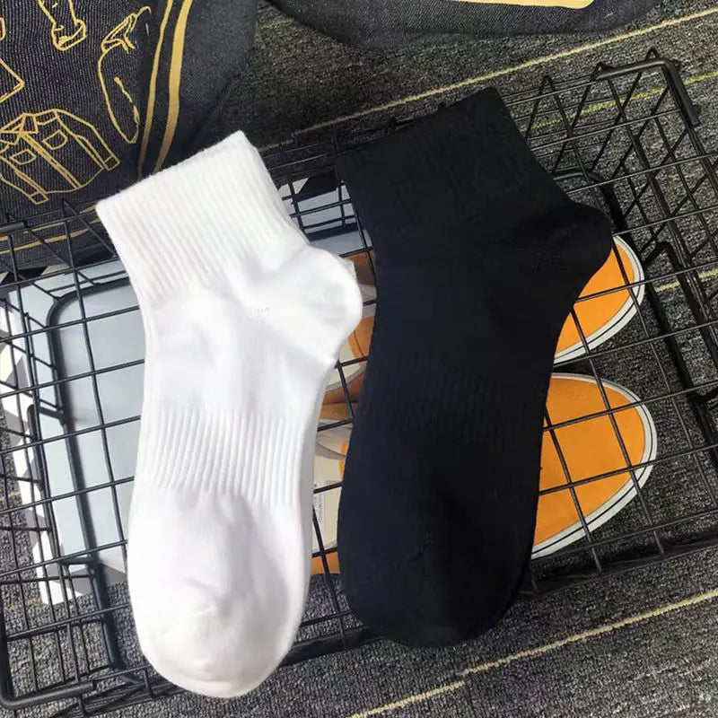 5 Pairs/lot 100% Cotton Men's Socks Spring Autumn Black White Absorption Women's Boat Socks Anti-Odor Breathable Sports Socks