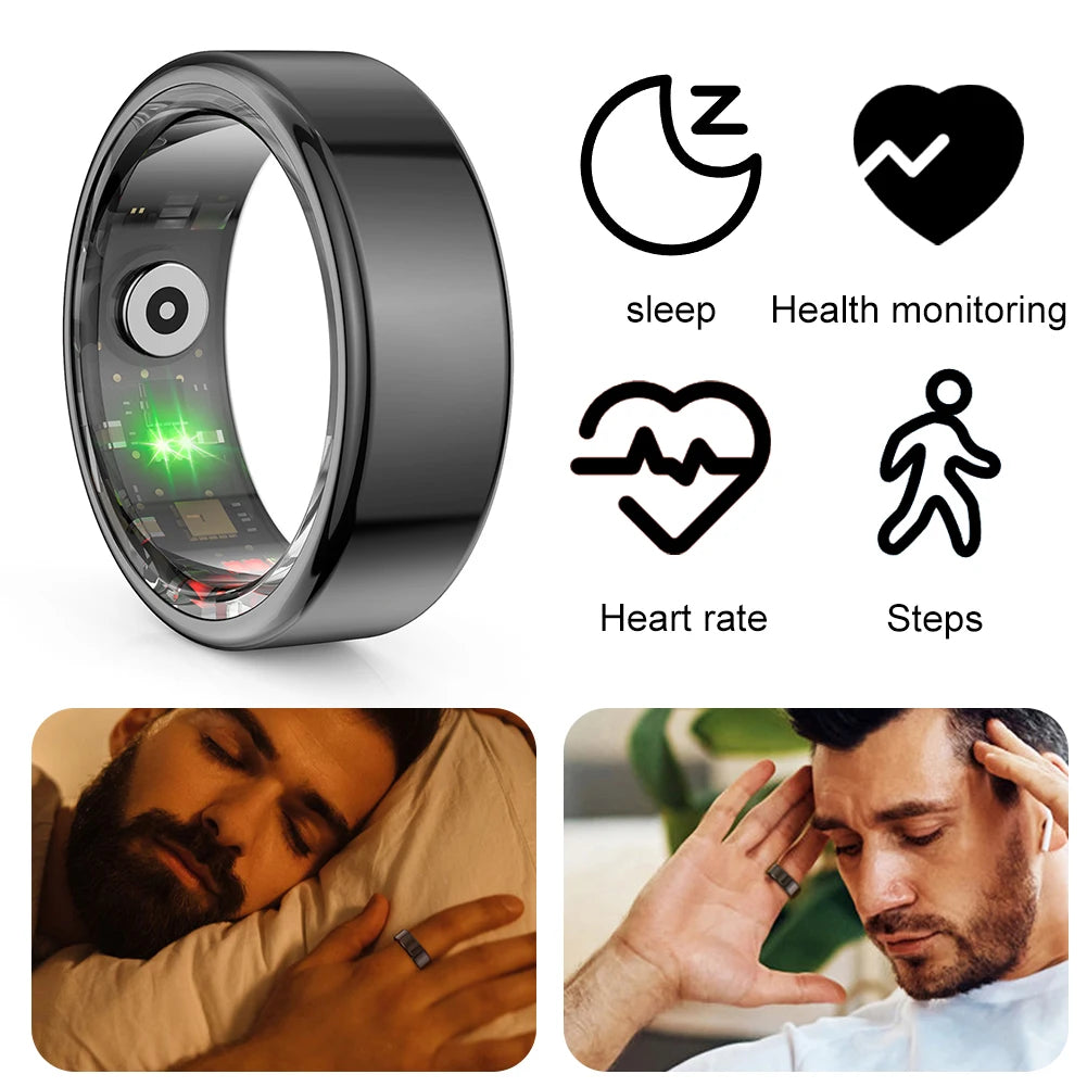R02 Smart Ring Fitness Tracker Ring IP68 & 5ATM Waterproof Heart Rate Tracker Multi-sport Modes Wearable for Android for IOS
