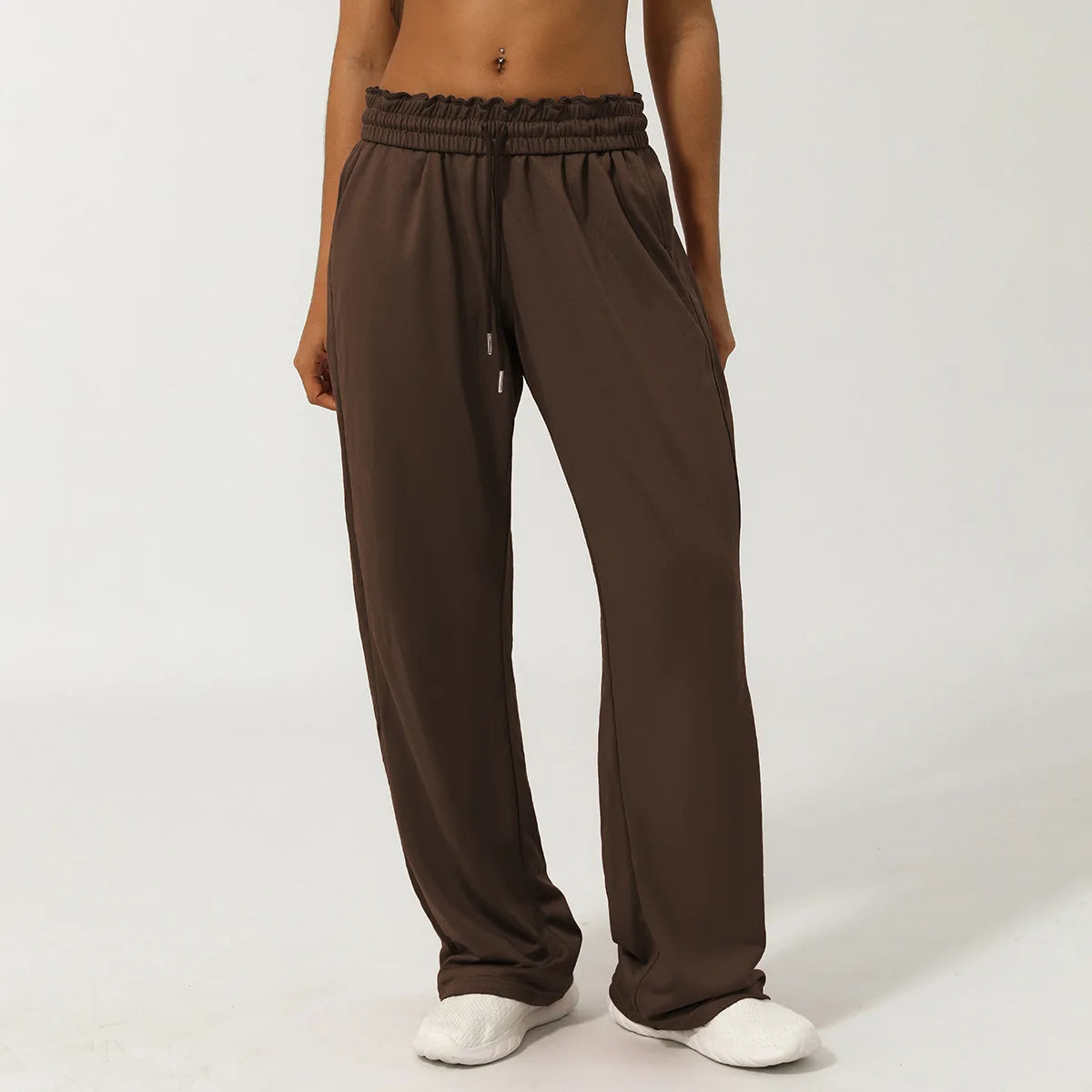 Women Solid Color Sweatpants Drawstring Waist Pocket Running Yoga Pants Loose Wide Leg Casual Sports Trousers Workout Clothes