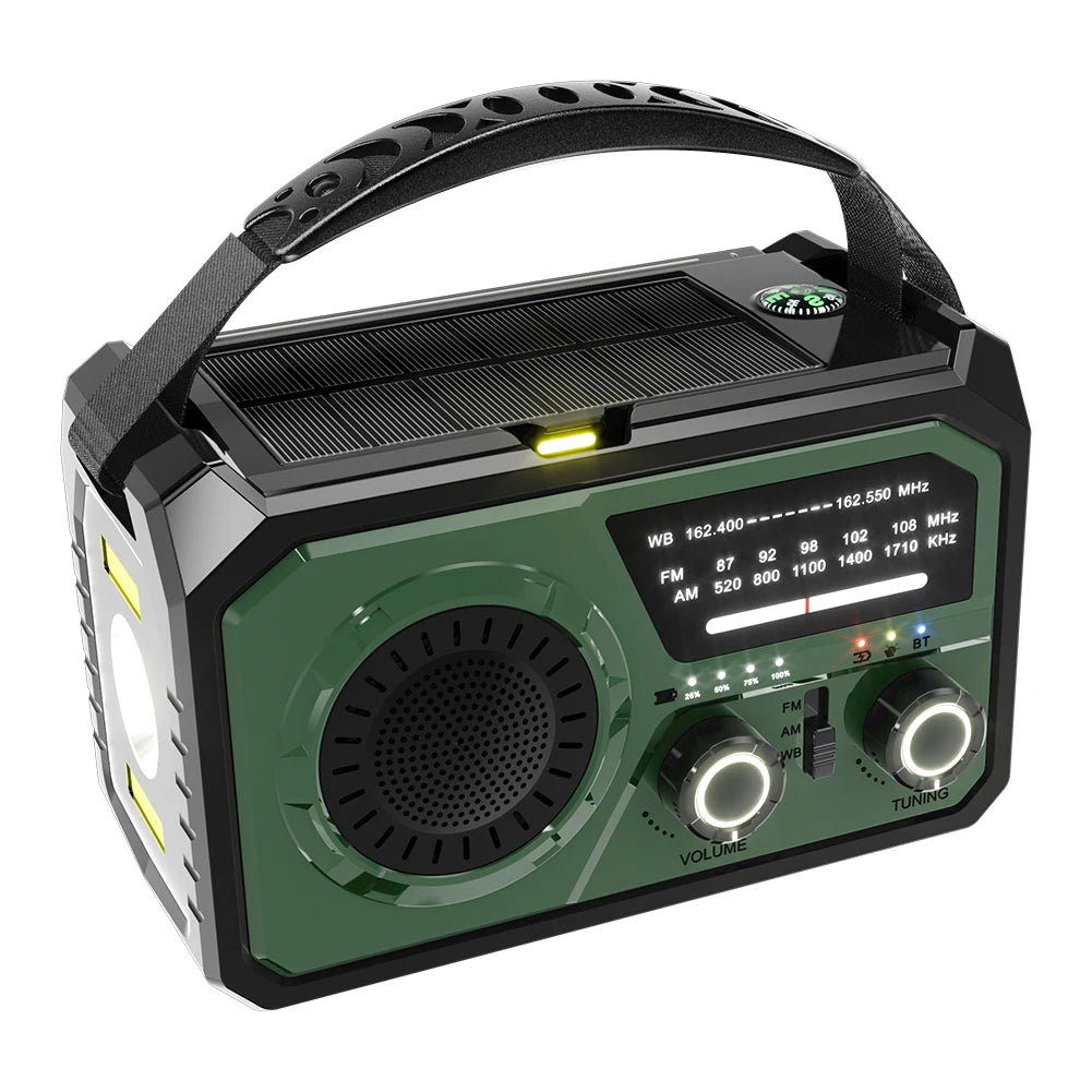 16000mAh AM/FM/WB NOAA Emergency Weather Radio Hand Crank/Solar/Type-C Charging LED Flashlight Reading Lamp Power Bank
