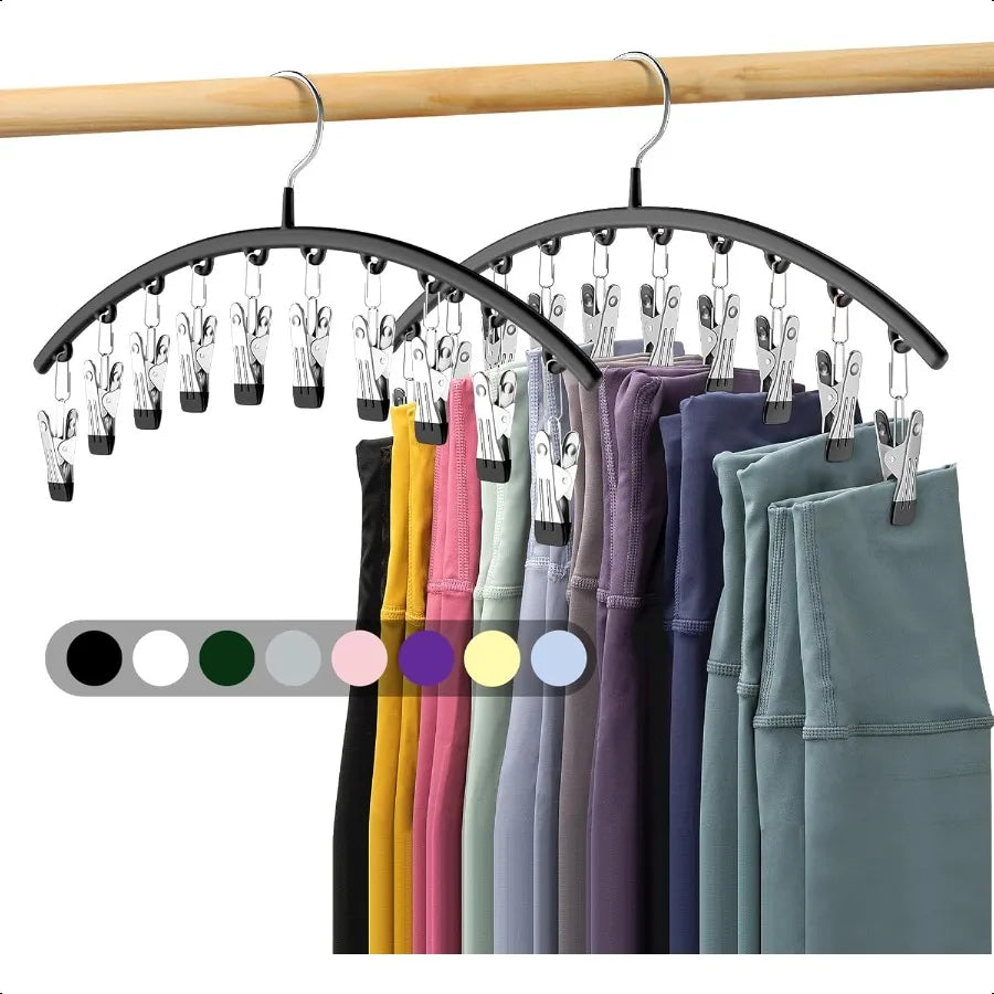 Legging Organizer for Closet Metal Yoga Pants Hangers 2 Pack w 10 Clips Holds 20 Leggings Space Saving Hanging Closet Organizer