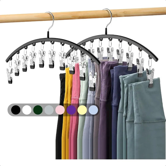 Legging Organizer for Closet Metal Yoga Pants Hangers 2 Pack w 10 Clips Holds 20 Leggings Space Saving Hanging Closet Organizer