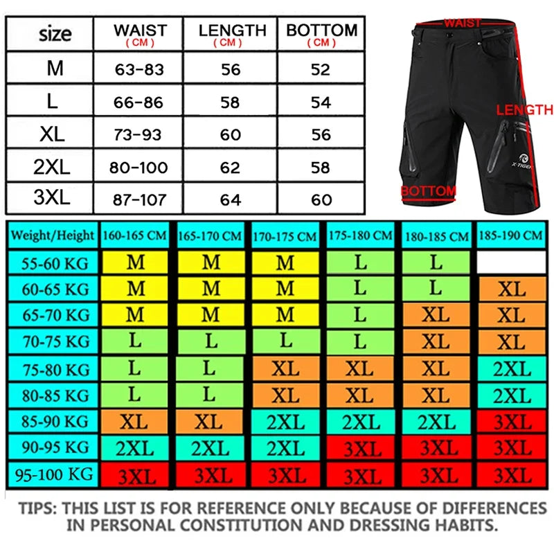 X-Tiger Men's Cycling Shorts With 5D Gel Pad Cycling Underwear Mountain Bike Downhill Shorts Loose Outdoor MTB Bicycle Shorts