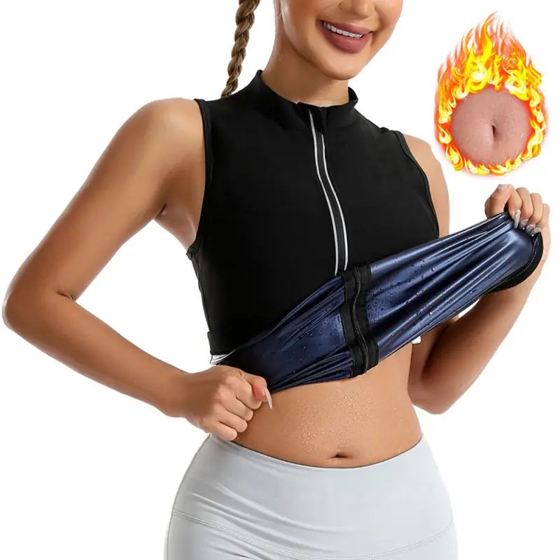 Women's Sauna Vest Zipper Design Body Shaper Heat Trapping Vest Weight Loss Workout Shirt Tank Top