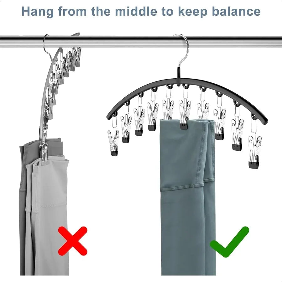 Legging Organizer for Closet Metal Yoga Pants Hangers 2 Pack w 10 Clips Holds 20 Leggings Space Saving Hanging Closet Organizer