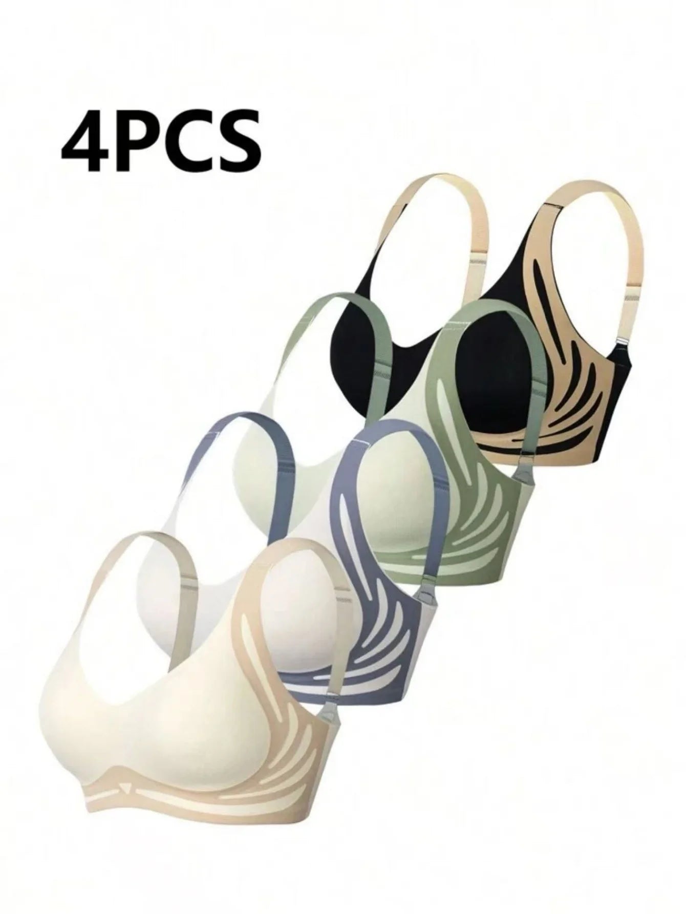 4pcs Plus Size Deluxe Anti-Gravity Lifting Bra - Closed Double Breasted Front, Comfortable & Breathable Light Beige-Friendly Sea