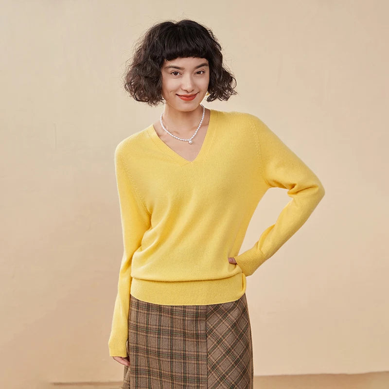 Autumn And Winter New Women's Cashmere Sweater 100% Pure Cashmere V-neck Knitted Pullover Long Sleeved Hot Selling Women's Top