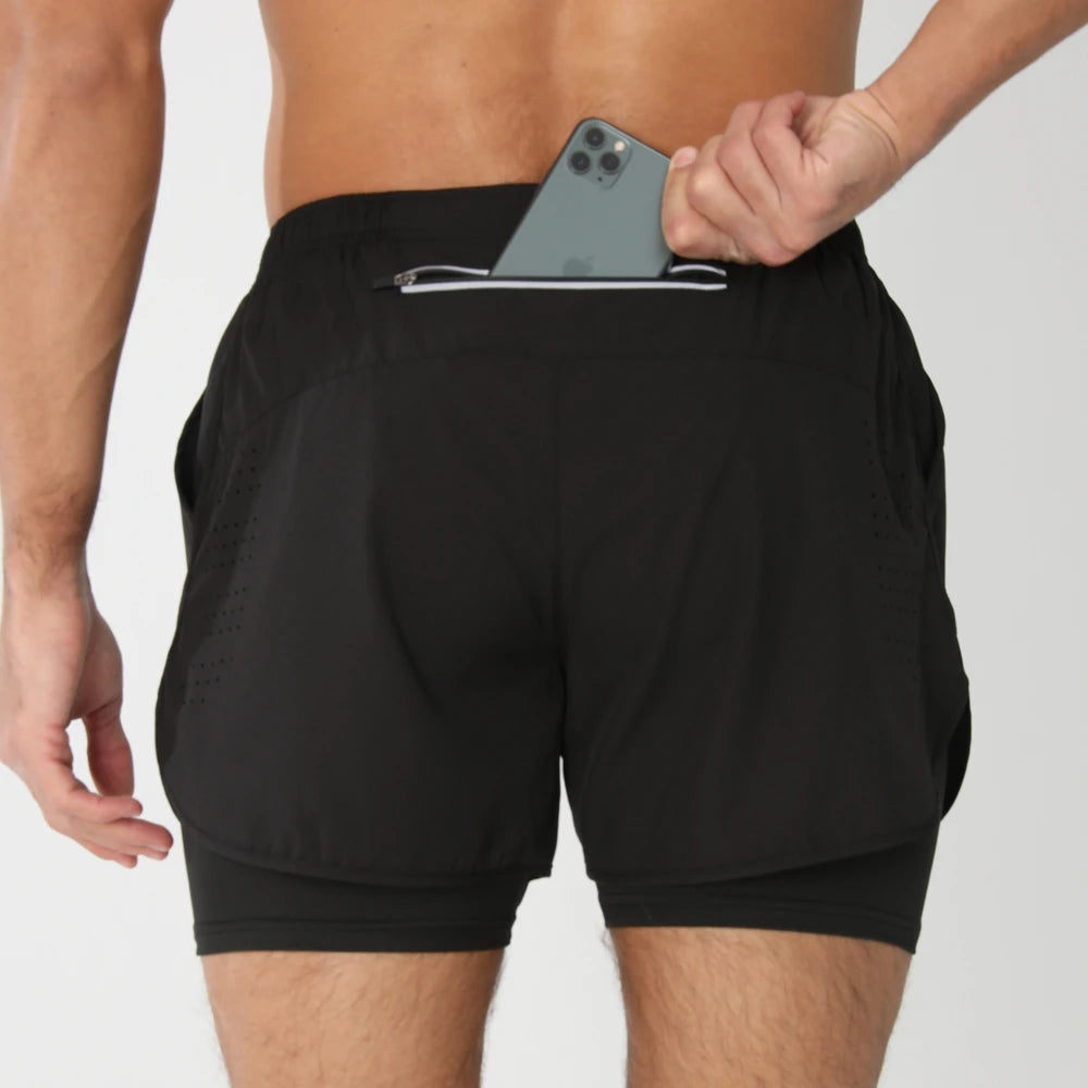 2025New Men Running Shorts Gym Sports Shorts 2 In 1 Quick Dry Workout Training Gym Fitness Jogging Short Pants Summer Men Shorts