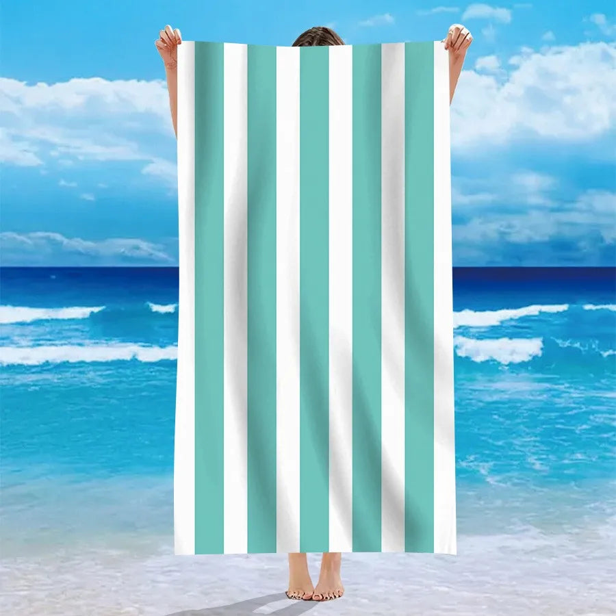 Single Sided Velvet Beach Towel Ultra-Fine Fiber Beach Towel Personalized Striped Pattern Towel Bath Towel