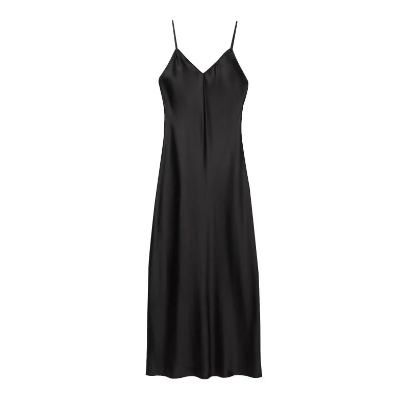 ETJ 2025 Spring New TRAF Elegant women's fashion silk satin texture MIDI dress sexy backless party slip dress