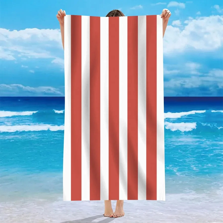 Single Sided Velvet Beach Towel Ultra-Fine Fiber Beach Towel Personalized Striped Pattern Towel Bath Towel