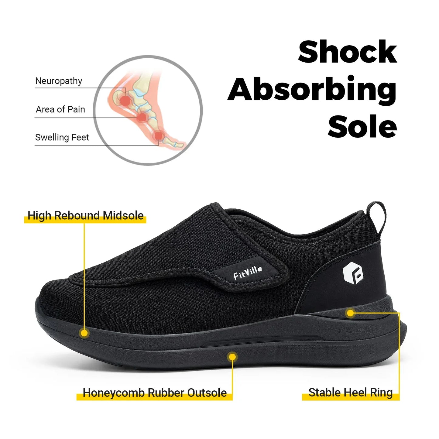 Men'S Diabetic Shoes Extra Wide 2E For Elder Orthopedics Feet Swollen Adjustable Walking Shoe Elderly Foot Pain Relief