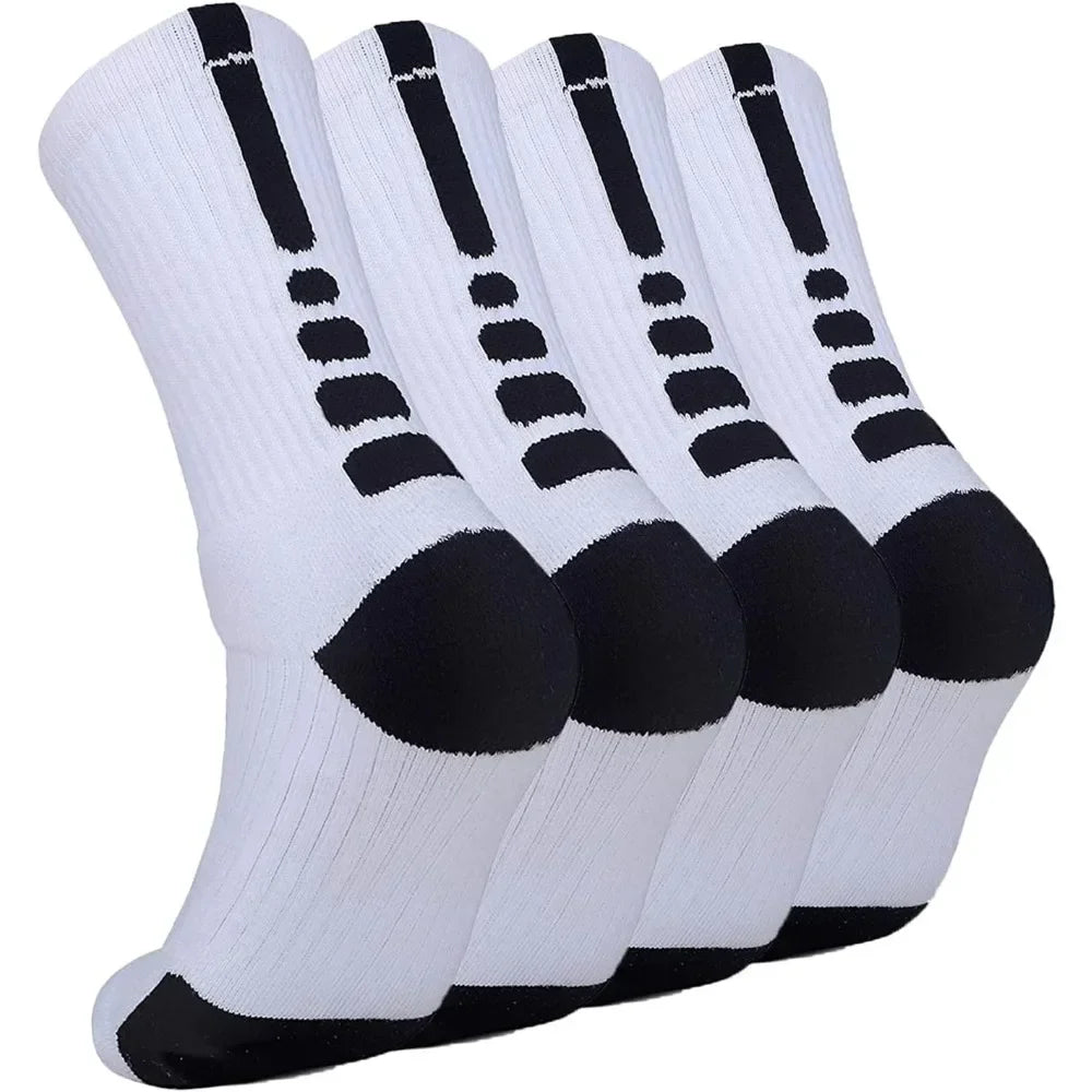 4Pairs Elite Basketball Socks Cushion Athletic Crew Socks Thick Performance Sport Soccer Towel Socks 7-12