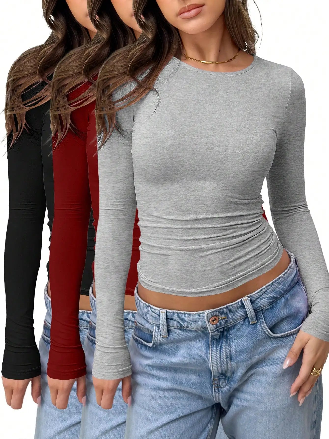 3PCS Women's Workout Tops 2025 Crop Gym Shirts Tight Compression Athletic Undershirts Summer Yoga Tee Set