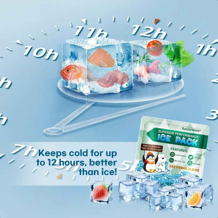 5 Packs Reusable Ice Packs for Lunch Boxes 12+ Hour Cooling Ice Gel Pack for Camping Beach Office Ice Packs for Cooler Bag Cool
