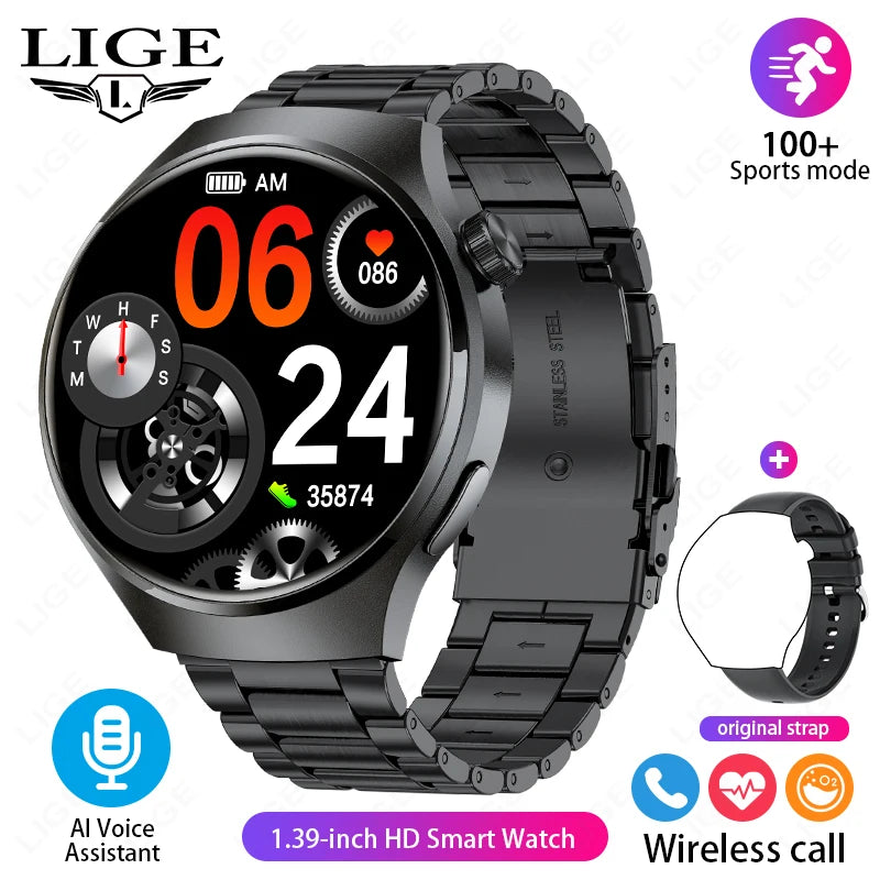 LIGE NFC Smart Watch Men HD Screen Temperature Monitoring Sports Watch Bluetooth Call IP68 Waterproof GPS Smartwatch For Huawei