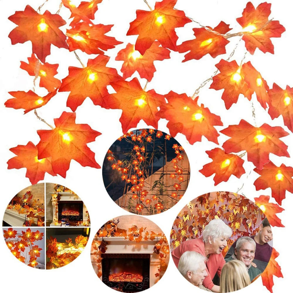 Maple Leaf Led Lights String Outdoor Home Fence Holiday Thanksgiving Easter Halloween Garden Decoration Flower Rattan Pendants