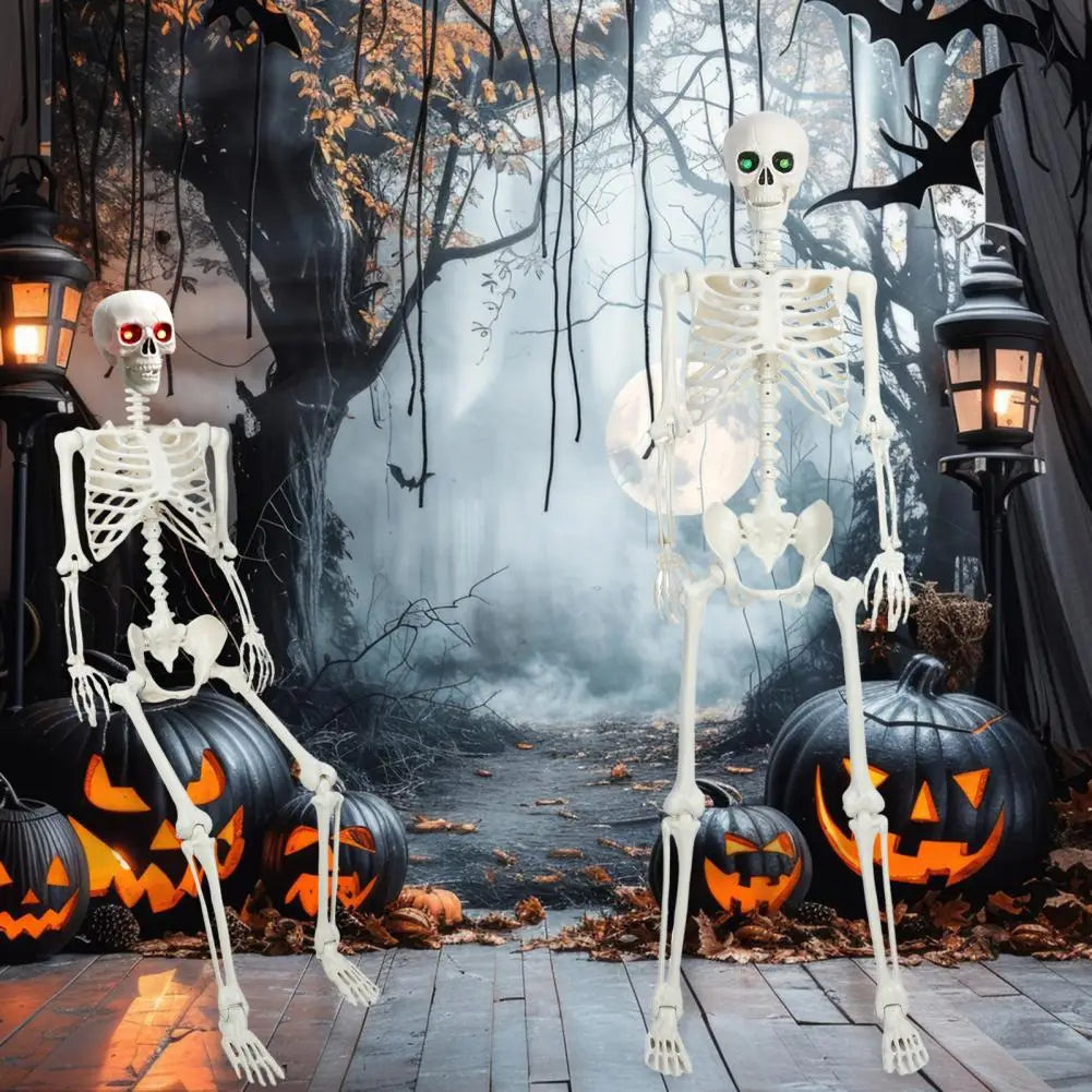 5.4FT Life-Size Light-Up Skeleton Decoration - Realistic Full Body Bones with Movable Joints and Glowing Eyes for Halloween
