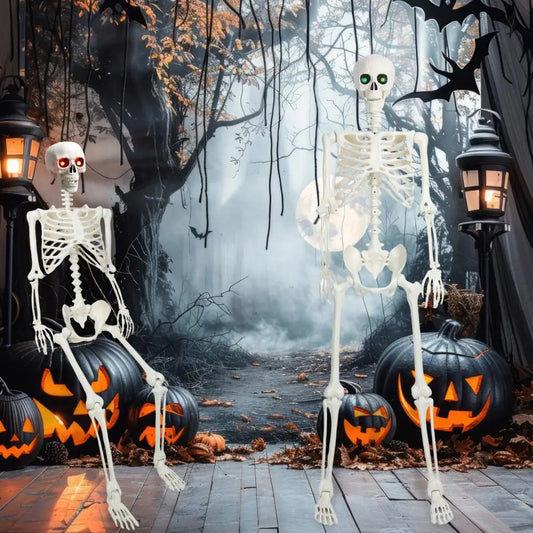 5.4FT Life-Size Light-Up Skeleton Decoration - Realistic Full Body Bones with Movable Joints and Glowing Eyes for Halloween