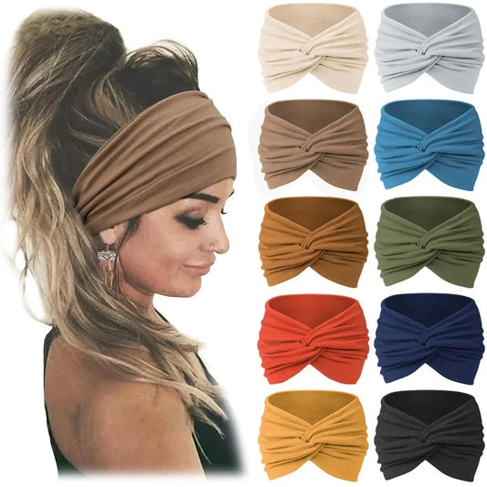 10 PCS Women Headbands African Wide Hair Wrap Extra Turban Head Bands for Lady Large Sport Workout Stretch Nonslip Big Hair Ban