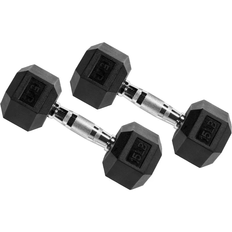 Premium Rubber Encased Hex Dumbbell, 15LB Pair