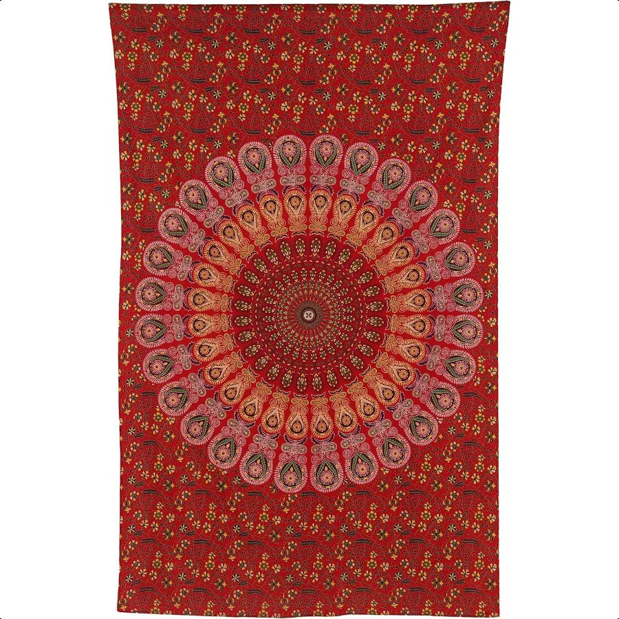 Handmade Indian hippie Bohemian Psychedelic Peacock Mandala Wall hanging College Dorm Beach Throws Table Cloth Bedding Tapestry