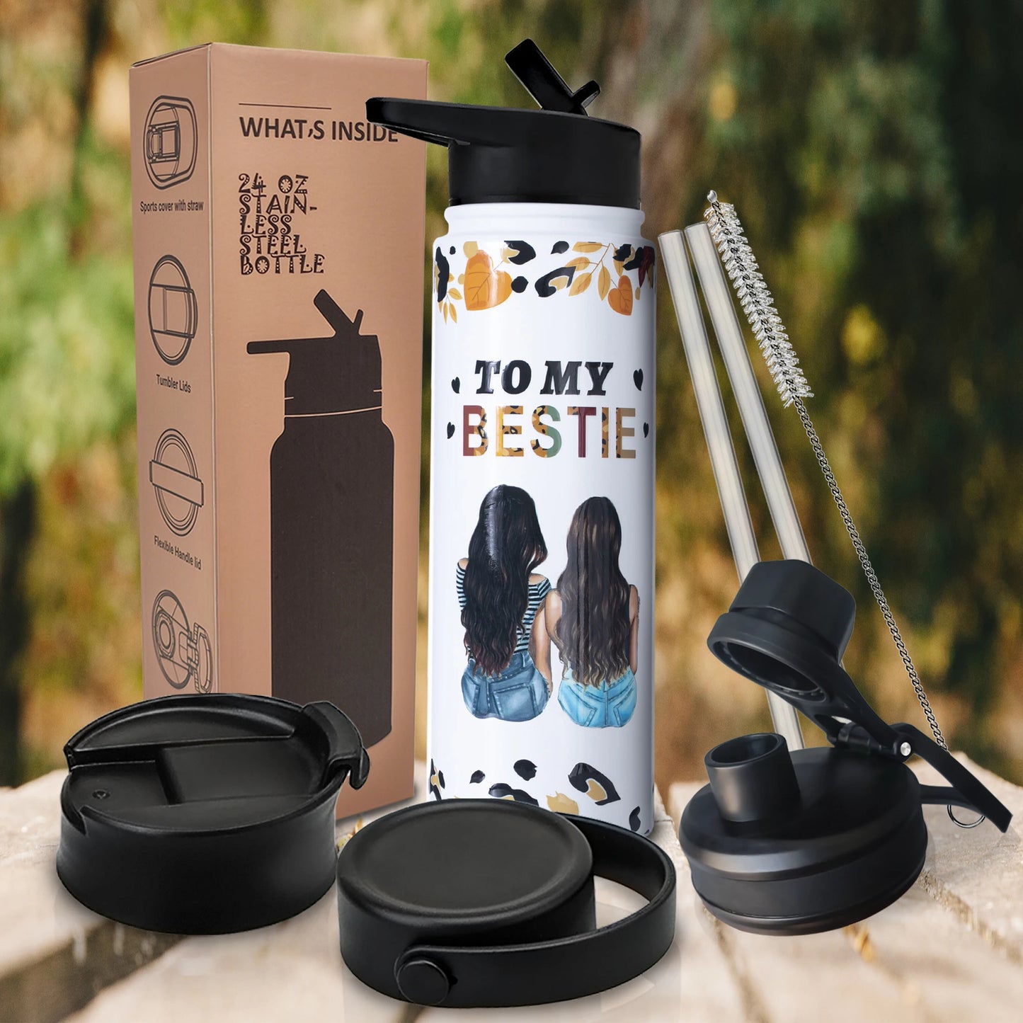 24oz Vacuum Insulated Water Bottle for Mom – Stainless Steel, 3D Printed, BPA-Free Straw Lid, Gift for Women